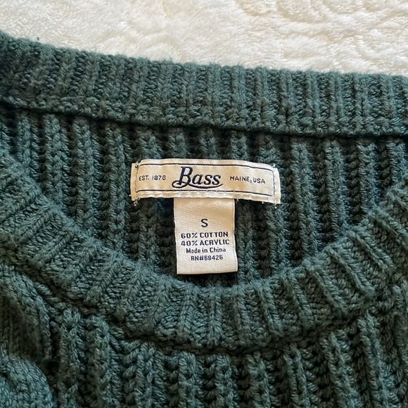 Bass Forest Green Cable Knits Crew Neck Pullover Sweater - Picture 4 of 4